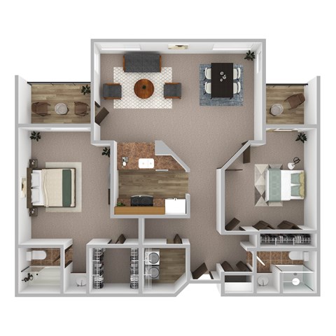 Floor plan for 2 beds, 2 baths, 1197 sqft